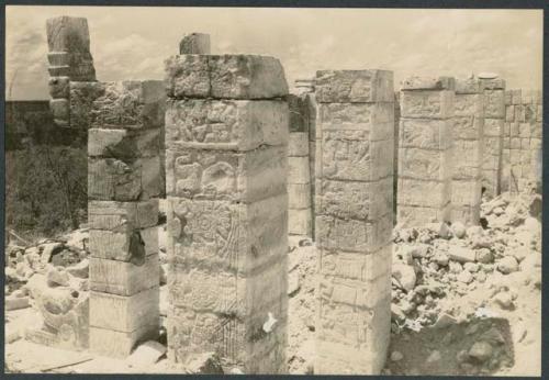 Temple of Warriors, columns before completion of excavation