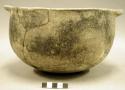 Ceramic complete vessel, plain bowl, 2 handles, mended