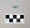 Ceramic, porcelain rim sherd, blue hand painted decoration on interior and exterior