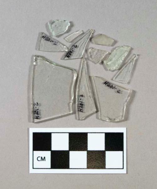 Glass, clear flat glass fragments