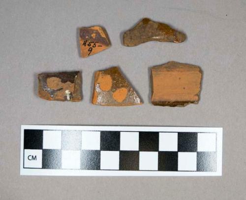 Ceramic, redware body sherds, glazed, weathered