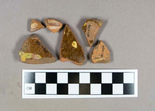 Ceramic, slip decorated lead glazed redware body sherds