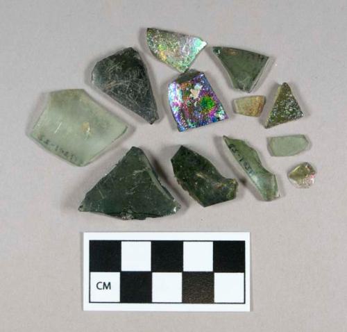 Glass, green bottle body fragments