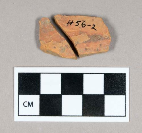 Ceramic, redware body sherds, surface missing/glaze weathered