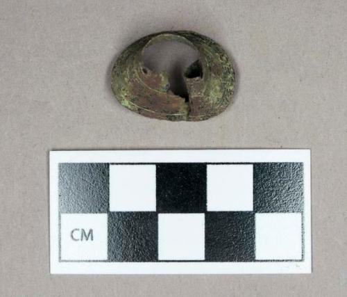 Metal, non-ferrous, conical-shaped object with punched hole