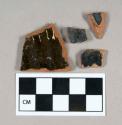 Ceramic, redware body sherds, black/dark brown glaze interior and exterior