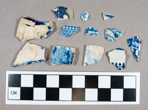 Ceramic, refined earthenware body sherds, blue transfer print