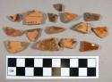 Ceramic, redware body sherds, clear glaze/surfaces weathered