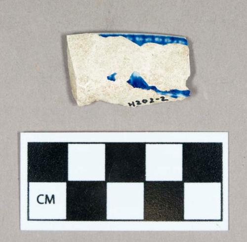 Ceramic, pearlware rim sherd, blue transfer print