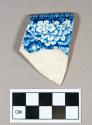 Ceramic, pearlware rim sherd, blue transfer print interior and exterior