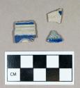 Ceramic, gray-bodied Rhenish stoneware body sherds, incised with cobalt blue decoration