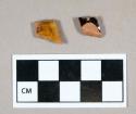 Ceramic, redware body sherds, black glazed interior, clear/mottled glaze exterior