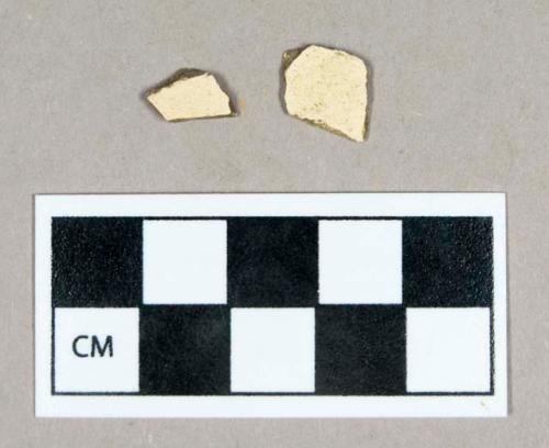 Ceramic, tin-glazed body sherds, glaze missing on both sides