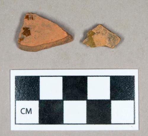 Ceramic, redware body sherds, clear glaze interior, unglazed exterior