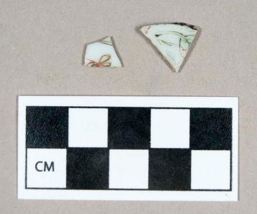 Ceramic, porcelain body sherds with polychrome overglaze enamel