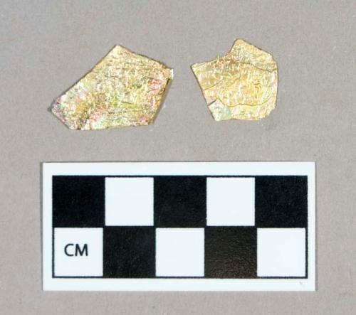 Glass, flat body fragment, very heavy patina