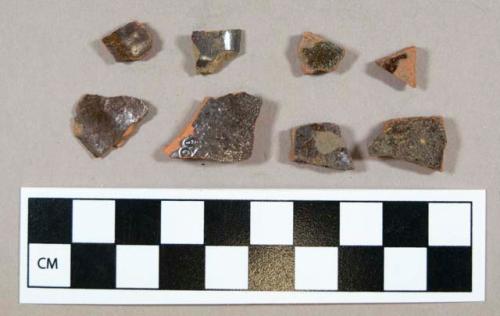 Ceramic, redware body sherds, dark brown/manganese mottled glaze