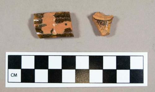 Ceramic, redware handle sherds, clear glaze