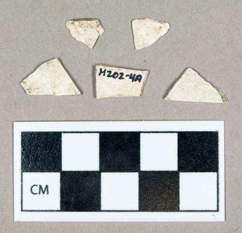 Ceramic, refined earthenware body sherds, glaze/surfaces missing