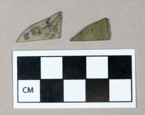 Glass, green flat glass fragments