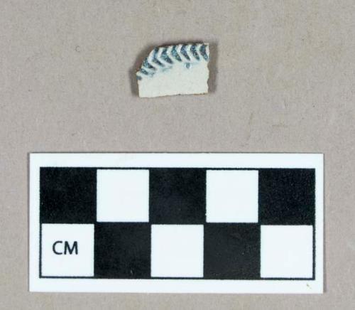 Ceramic, white salt glazed stoneware body sherd, scratch blue decoration