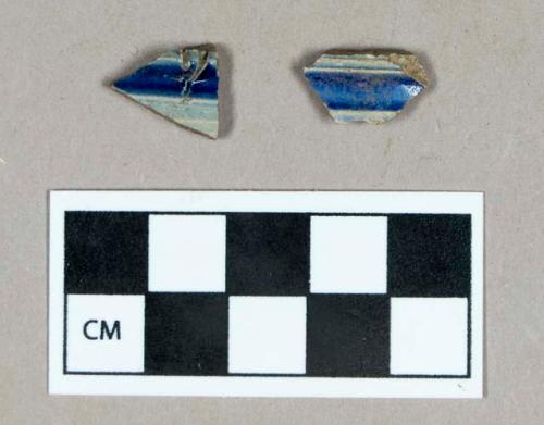 Ceramic, molded gray-bodied Rhenish stoneware body sherds with cobalt blue decoration