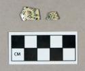 Ceramic, creamware body sherds with blue and brown marbled painted decoration on exterior