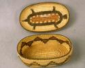 Coiled cattail reed oval bowl (A) and lid (B) with turtle motif
