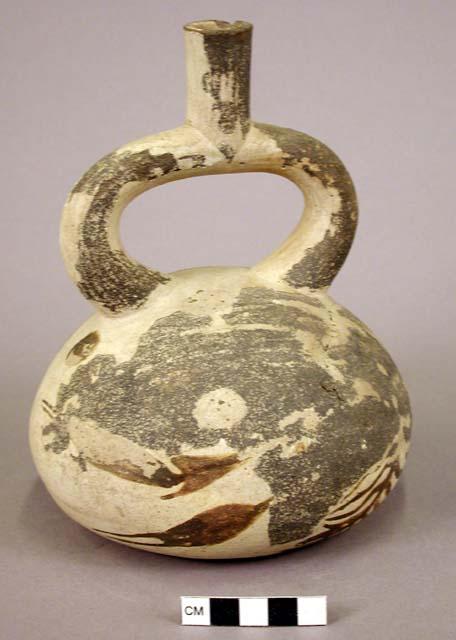 Stirrup spout bottle with painted crayfish