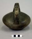 Smooth black pottery vessel, spout neck & 1 handle