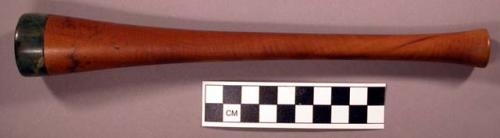 Pipe, carved wood shaft, tapered, ground serpentine collar one end, polished