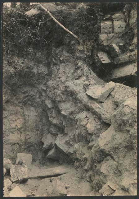 Temple of the Phalli, roof fall between platform