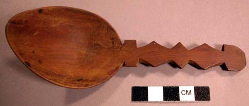 Spoon, carved wood, geometric design handle