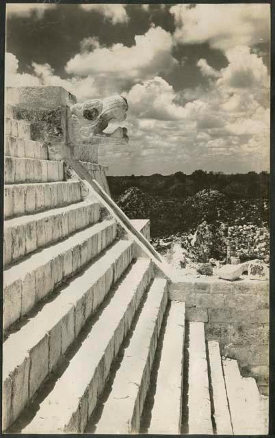 Temple of Warriors, south balustrade, serpent's head