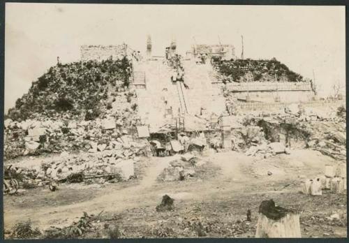 Temple of Warriors, excavation and repair of stairway