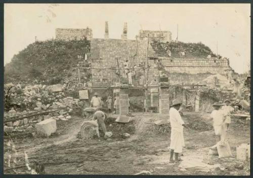 Temple of Warriors, excavation and repair of stairway