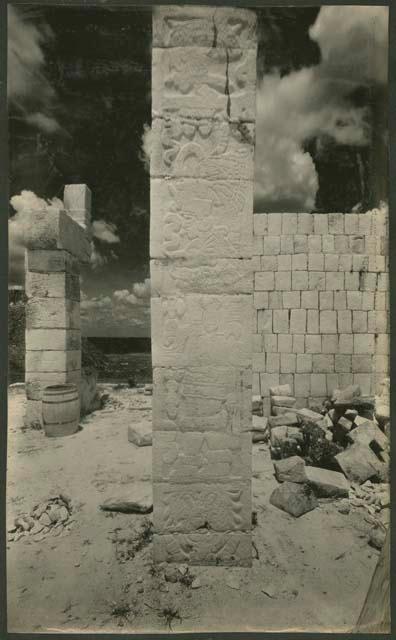 Temple of the Warriors, sculptured columns in sanctuary