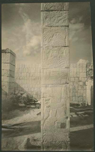 Temple of the Warriors, sculptured columns in sanctuary