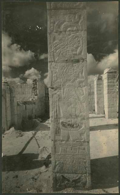 Temple of the Warriors, sculptured columns in sanctuary