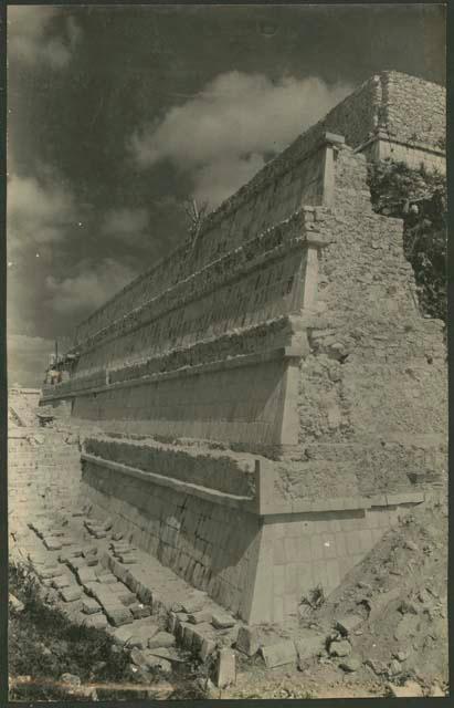 Temple of the Warriors, south side of pyramid after repair of sloping elements