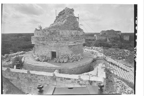 Caracol. View from N. showing 1929 circular structure and rectangular platform s