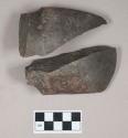 Ground stone, grooved axe fragments; two fragments crossmend