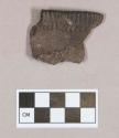 Ceramic, earthenware rim sherd, incised rim, undecorated body, grit-tempered