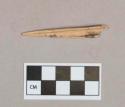 Organic, worked animal bone awl fragment; two fragments crossmended with glue