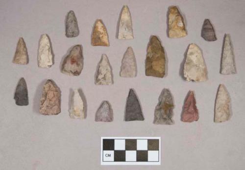 Chipped stone, projectile points, triangular, some with cortex