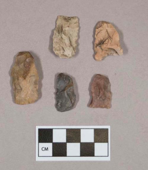 Chipped stone, bifaces and biface fragments, some with cortex