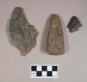 Chipped stone, flake; projectile point, stemmed; ground stone, fragment, possible edged tool