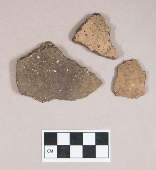 Ceramic, earthenware body sherds, undecorated, some shell-tempered, one grit-tempered