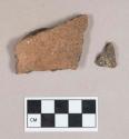 Ceramic, earthenware body sherds, undecorated, grit-tempered; two sherds crossmend