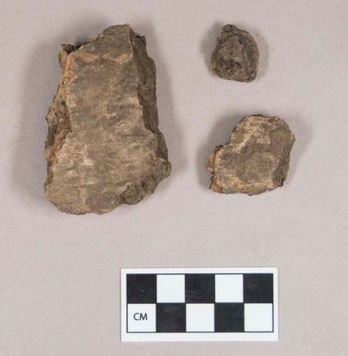 Ceramic, earthenware body sherds, cord-impressed, grit-tempered; three sherds crossmend